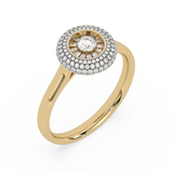 Złoty pierścionek z brylantami, elegancki wzór z centralnym diamentem i błyszczącymi detalami