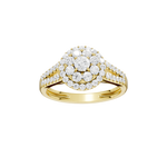 Złoty pierścionek z brylantami o okrągłym fasonie, zdobiony błyszczącymi kamieniami