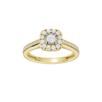 Złoty pierścionek z brylantami o okrągłym diamentowym środku i błyszczącej obrączce