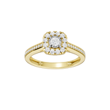 Złoty pierścionek z brylantami o okrągłym diamentowym środku i błyszczącej obrączce