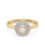 Złoty pierścionek z brylantami w efektownym, okrągłym wzorze ze słonecznym centrum