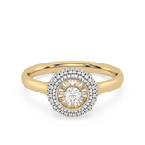 Złoty pierścionek z brylantami w efektownym, okrągłym wzorze ze słonecznym centrum