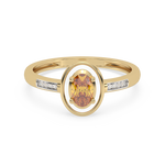 Złoty pierścionek z brylantami z owalnym, żółtym kamieniem w eleganckim designie