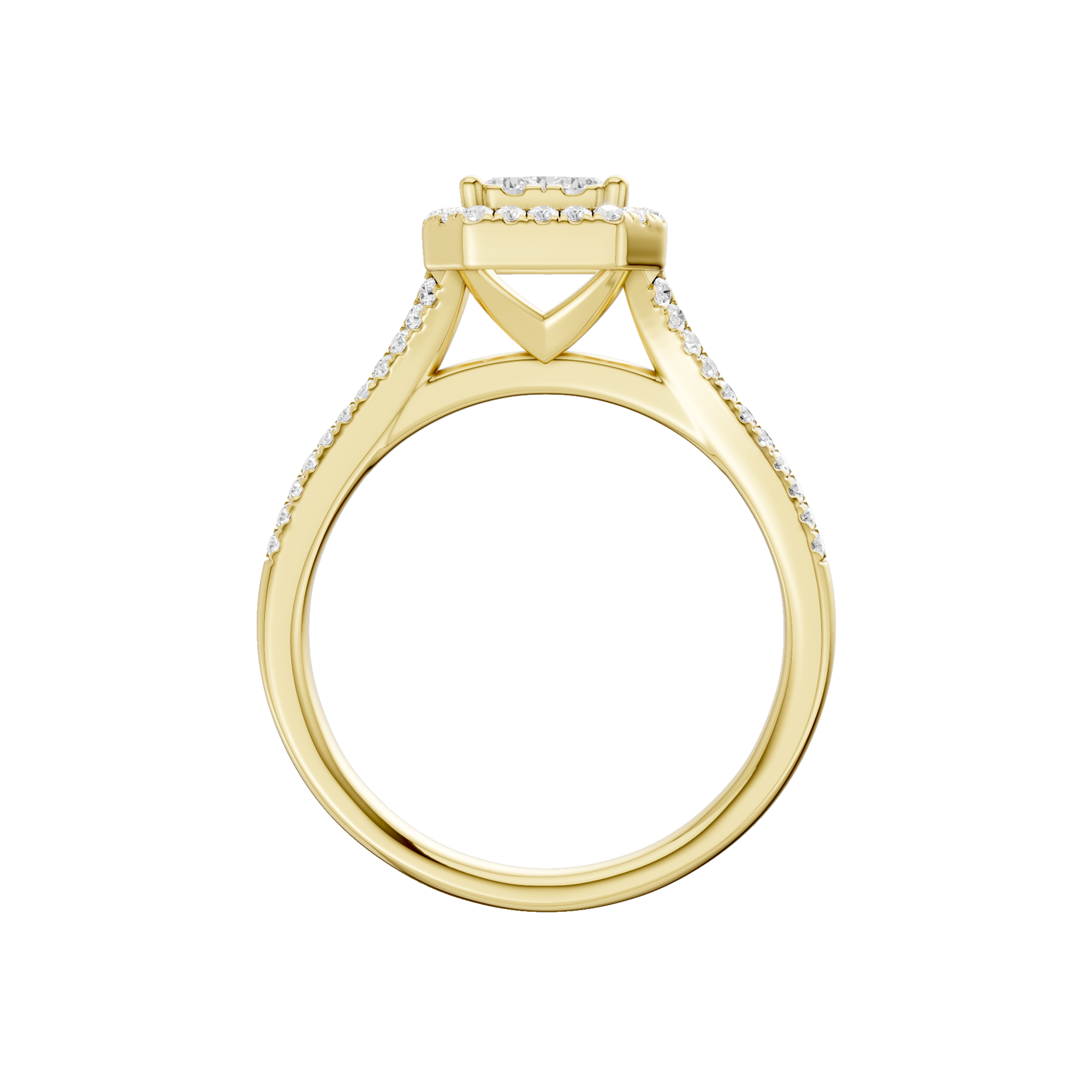 Złoty pierścionek z brylantami z eleganckim designem i błyszczącymi detalami