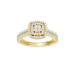 Złoty pierścionek z brylantami w kształcie kwadratu z delikatnym zdobieniem