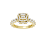 Złoty pierścionek z brylantami w kształcie kwadratu z delikatnym zdobieniem