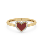 Złoty pierścionek z brylantami serce z ozdobnym czerwonym sercem w środku