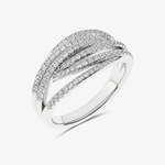 Elegancki złoty pierścionek z brylantami w nowoczesnym wzorze, idealny na specjalne okazje