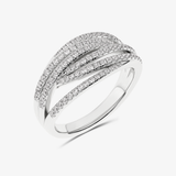 Elegancki złoty pierścionek z brylantami w nowoczesnym wzorze, idealny na specjalne okazje