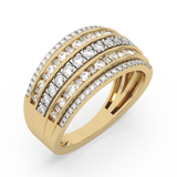 VBR-9671100 złoty pierścionek z brylantami o eleganckim wzornictwie i błyszczących kamieniach