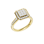 Elegancki złoty pierścionek z brylantami z nowoczesnym wzorem i błyszczącym wykończeniem