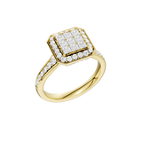 Elegancki złoty pierścionek z brylantami z nowoczesnym wzorem i błyszczącym wykończeniem