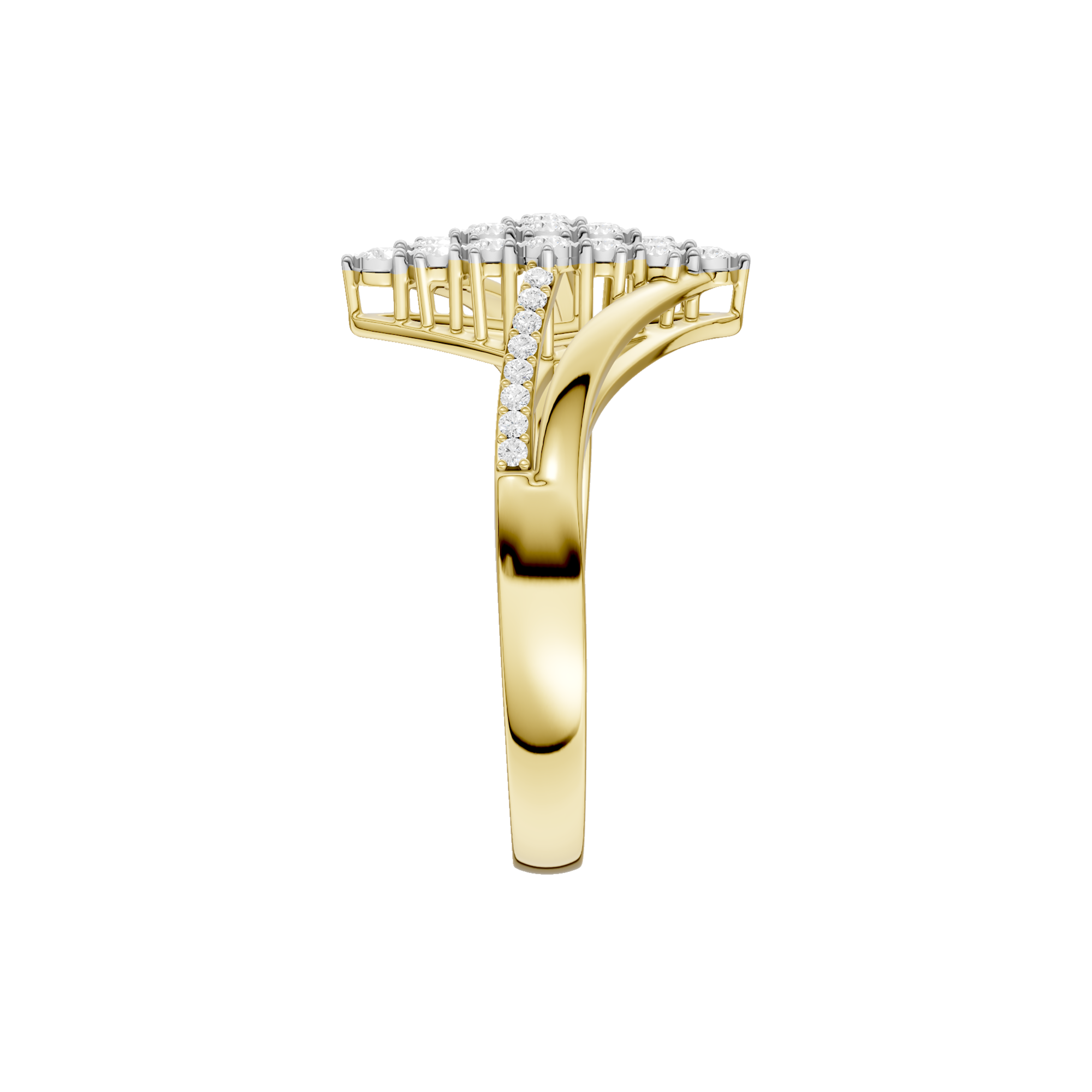 Złoty pierścionek z brylantami o eleganckim kształcie, idealny na specjalne okazje