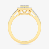 Złoty pierścionek z brylantami z eleganckim wzorem i lśniącymi detalami