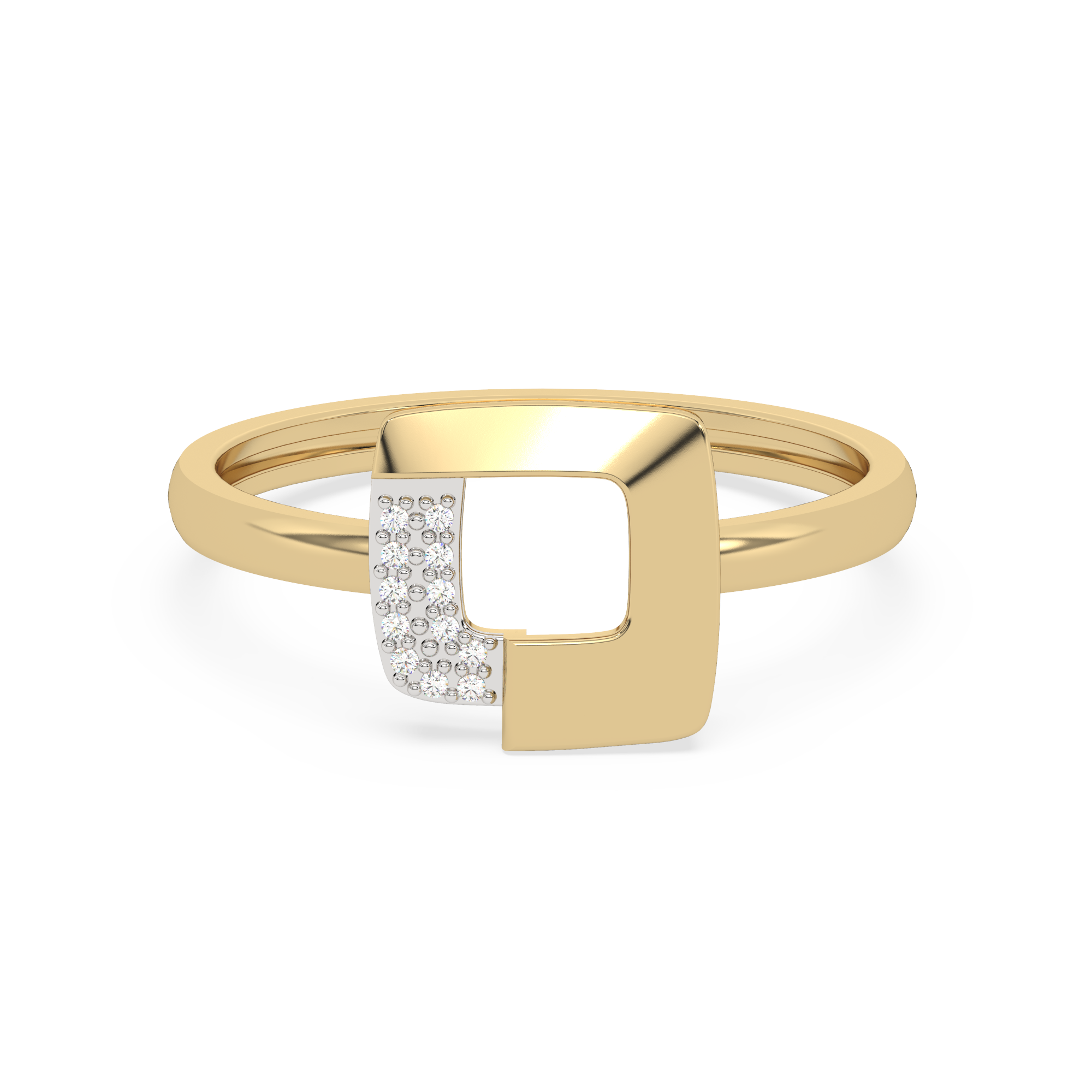 Złoty pierścionek z brylantami o nowoczesnym designie z połyskującym wykończeniem