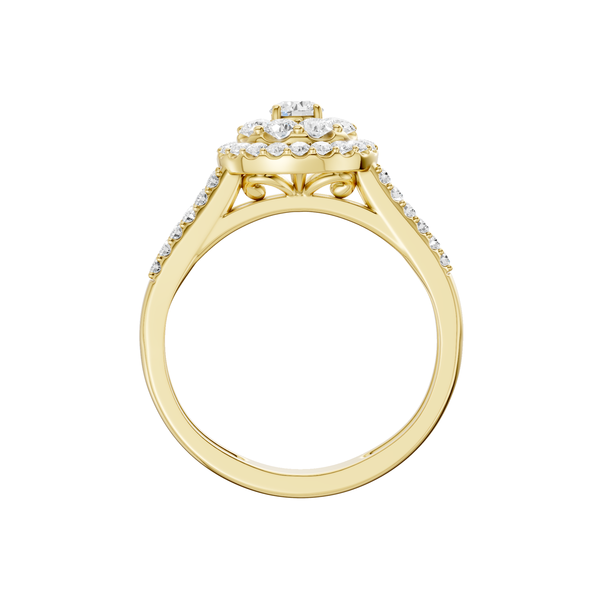 Złoty pierścionek z brylantami od Venetia Jewels z eleganckim wzorem i błyszczącymi detalami