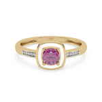 Złoty pierścionek z brylantami i różowym kamieniem, elegancka biżuteria od Venetia Jewels