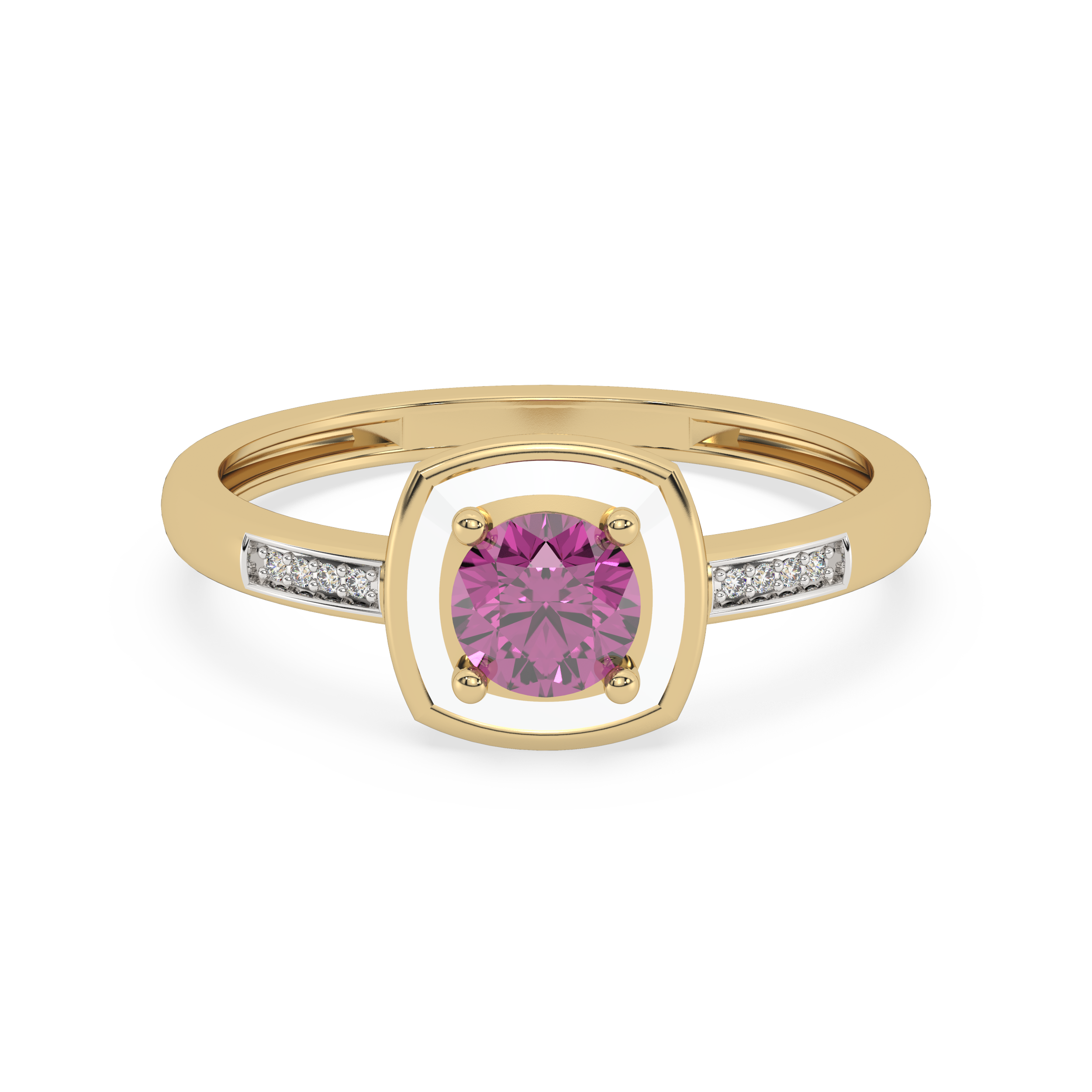 Złoty pierścionek z brylantami i różowym kamieniem, elegancka biżuteria od Venetia Jewels