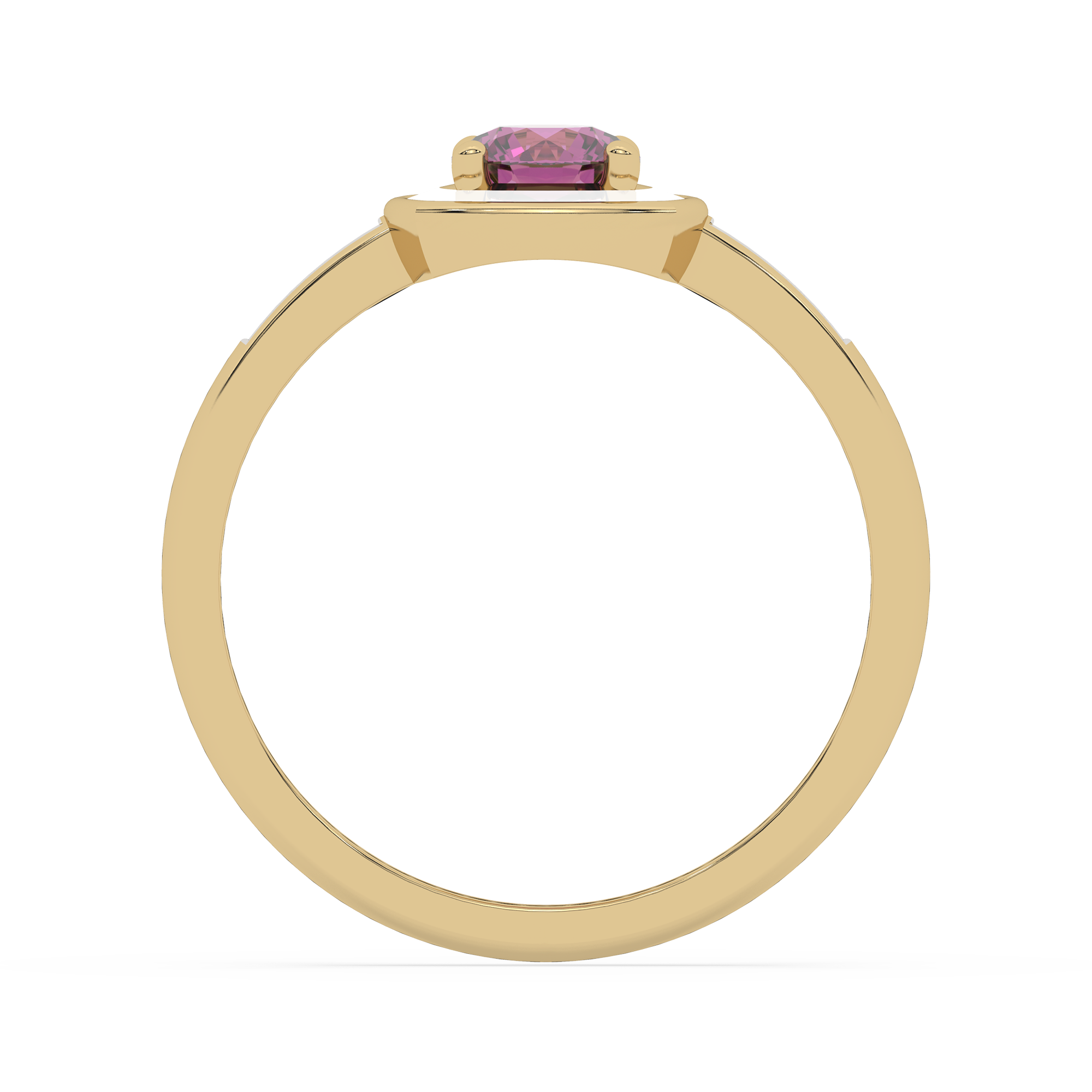 Złoty pierścionek z brylantami z różowym kamieniem, elegancki i klasyczny design od Venetia Jewels