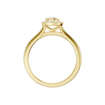 Złoty pierścionek z brylantem halo z delikatnym wykończeniem i ozdobnymi detalami