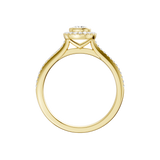 Złoty pierścionek z brylantem halo z delikatnym wykończeniem i ozdobnymi detalami