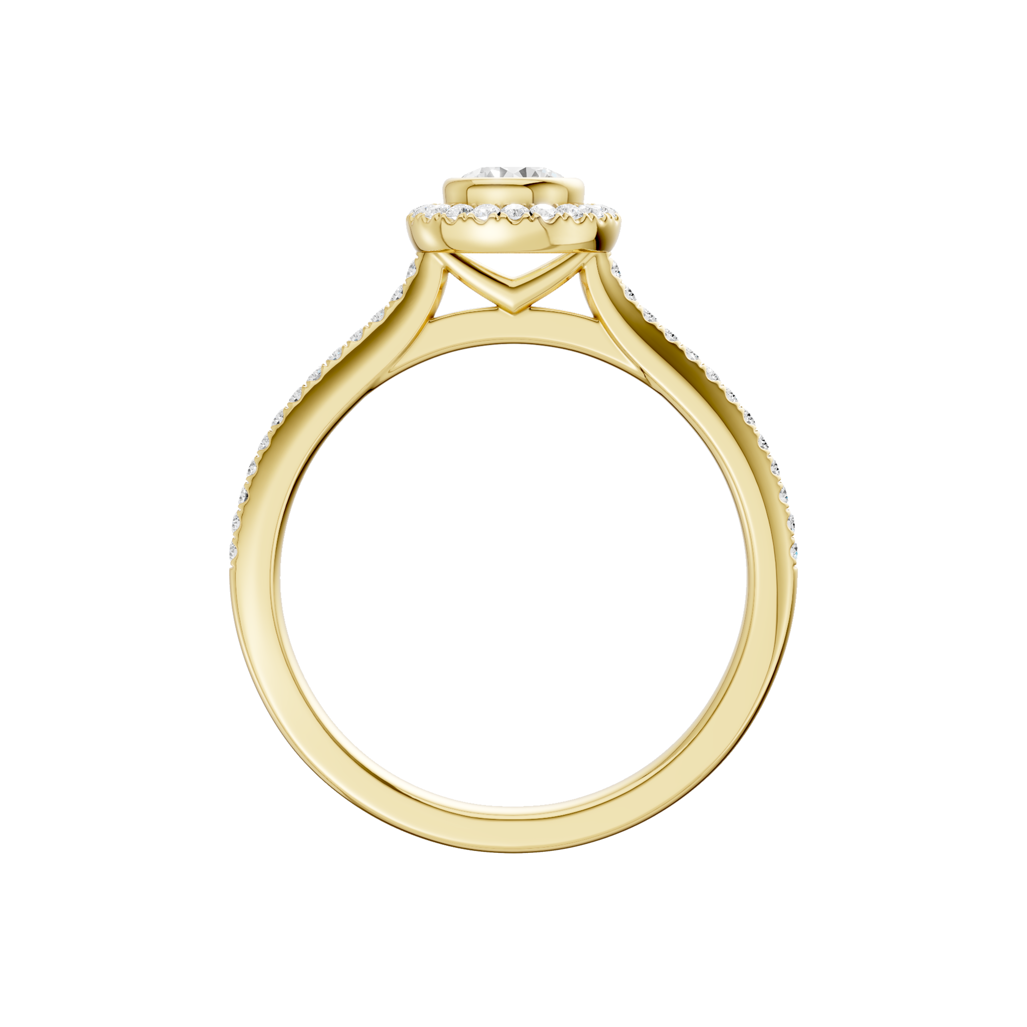 Złoty pierścionek z brylantem halo z delikatnym wykończeniem i ozdobnymi detalami