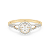 Złoty pierścionek z brylantem z okrągłym diamentowym centrum i delikatnymi zdobieniami