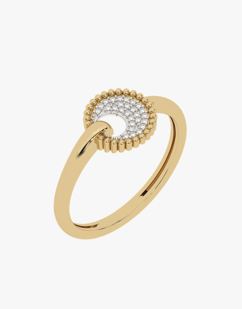 Złoty pierścionek z dyskiem pave z błyszczącymi cyrkoniami od Venetia Jewels
