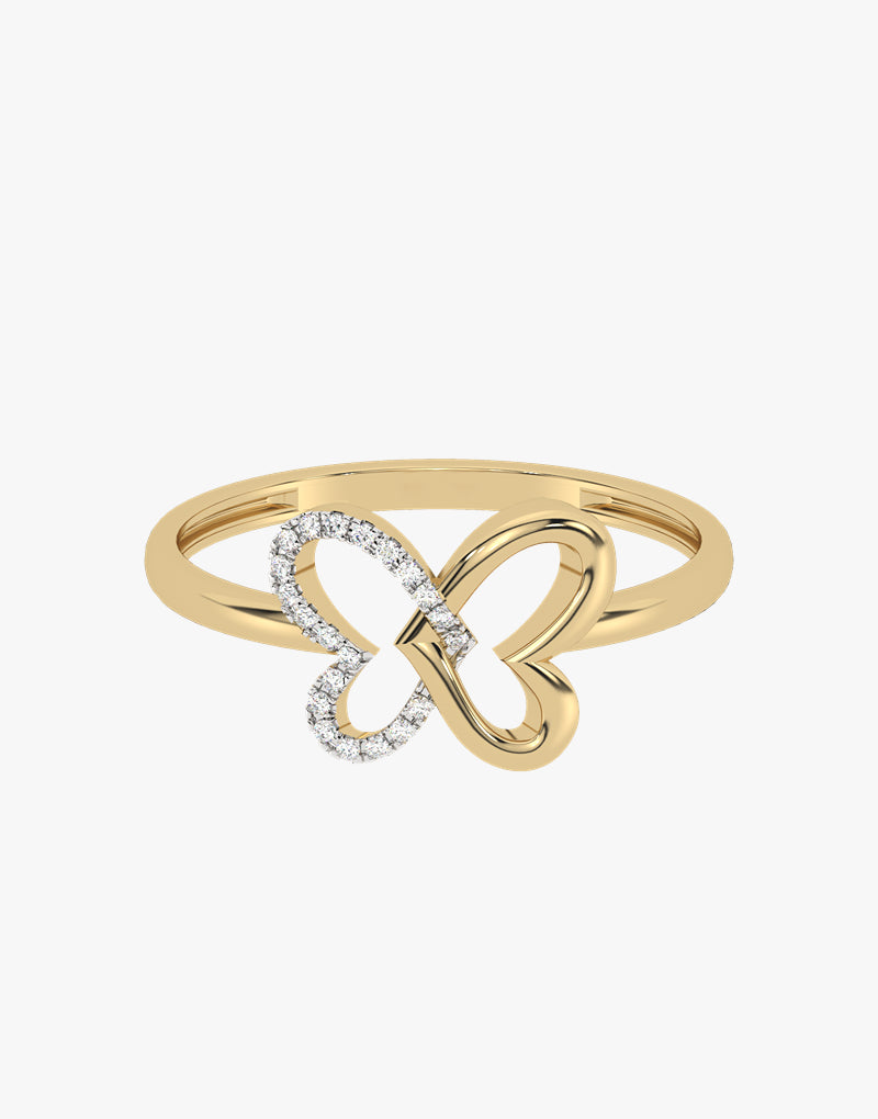 Złoty pierścionek z motylem z diamentowym wykończeniem idealny na romantyczne okazje