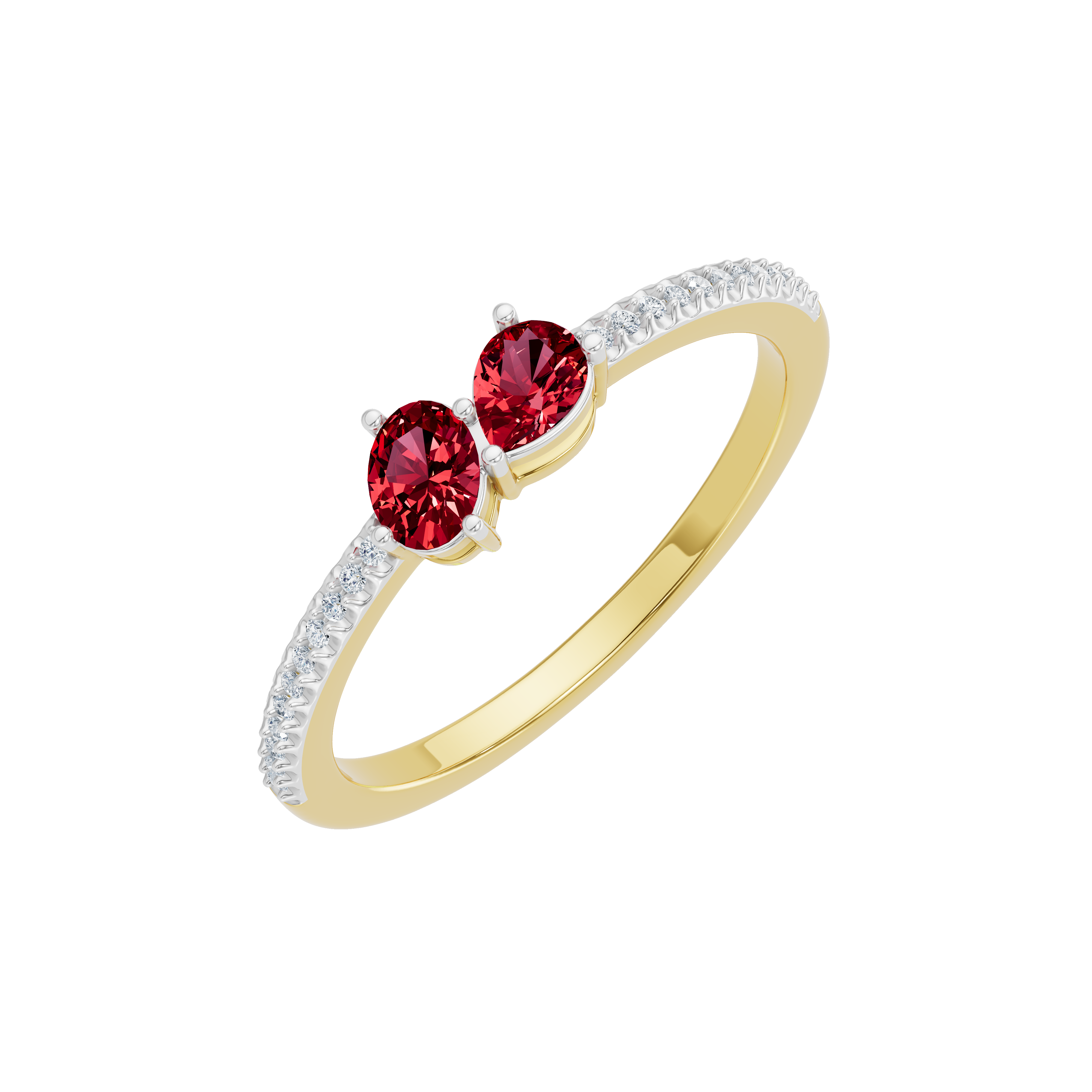 Złoty pierścionek z rubinami i brylantami z delikatnym wykończeniem, idealny na prezent