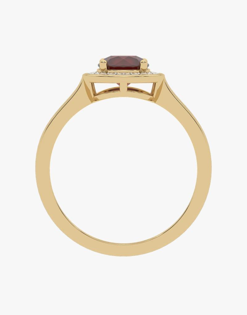 Złoty pierścionek z rubinem o eleganckim designie z delikatnymi detalami