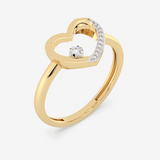 Złoty pierścionek z sercem z diamentem i kryształkami ozdobnymi na obrzeżu