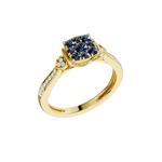 Złoty pierścionek z szafirami i brylantami, elegancka biżuteria dla miłośników luksusu