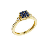 Złoty pierścionek z szafirami i brylantami, elegancka biżuteria dla miłośników luksusu