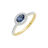 Elegancki złoty pierścionek z szafirem i brylantami, idealny na wyjątkowe okazje