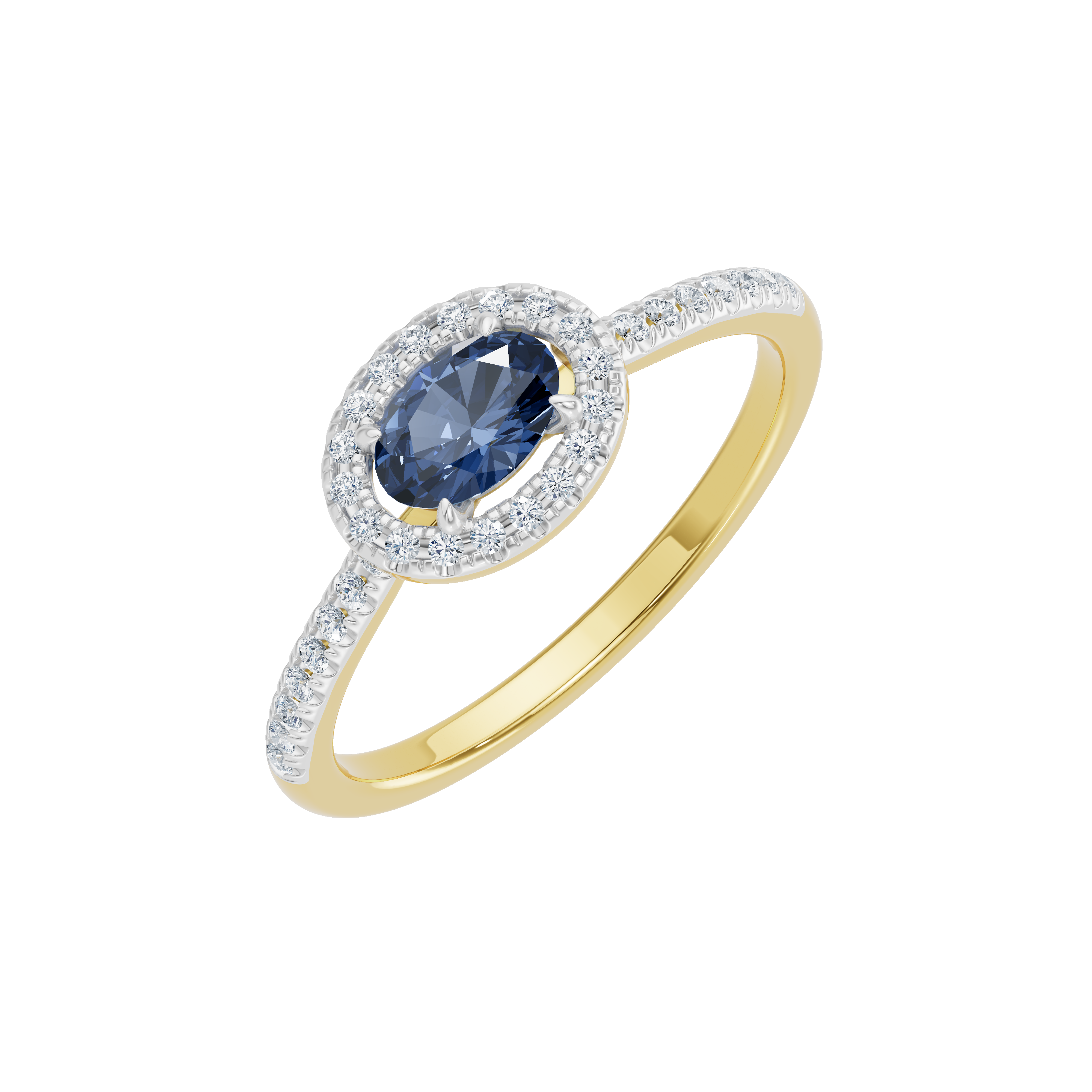 Elegancki złoty pierścionek z szafirem i brylantami, idealny na wyjątkowe okazje