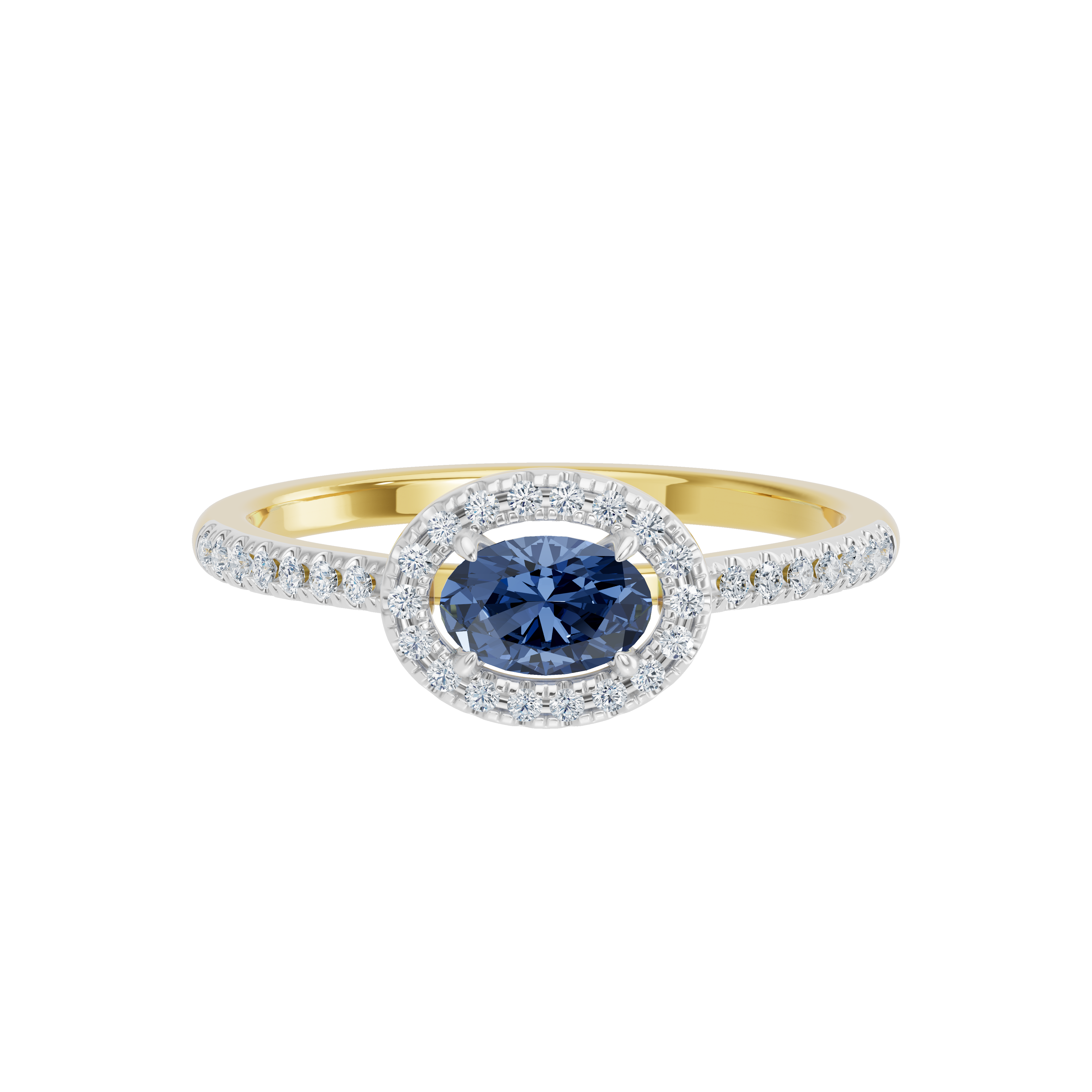 Złoty pierścionek z szafirem i brylantami od Venetia Jewels, elegancki i luksusowy design