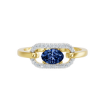 Złoty pierścionek z szafirem i brylantami od Venetia Jewels, elegancki design z owalnym szafirem