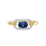Złoty pierścionek z szafirem i brylantami od Venetia Jewels, elegancki design z owalnym szafirem