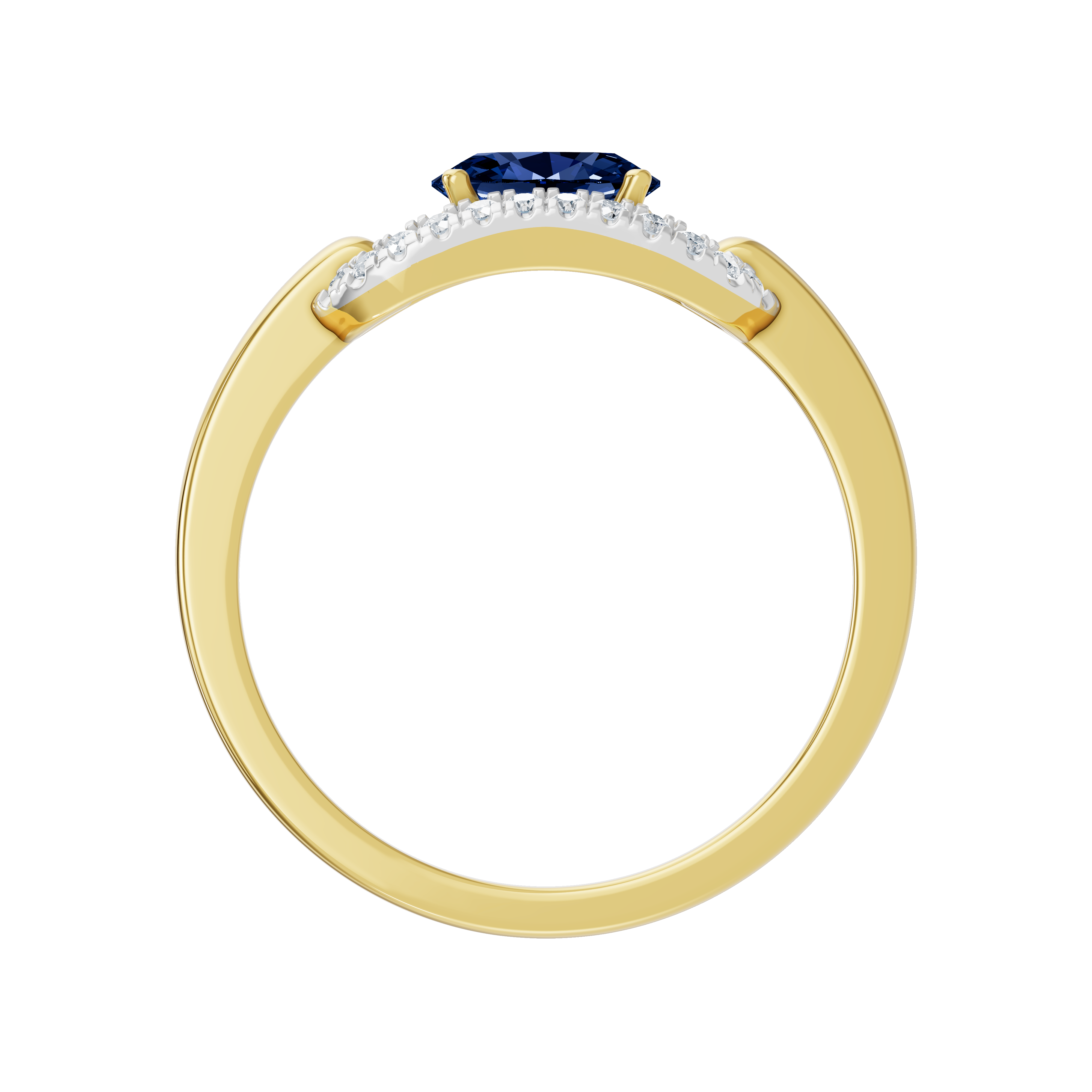 Złoty pierścionek z szafirem i brylantami z eleganckim wykończeniem i błyszczącą obrączką