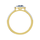 Złoty pierścionek z szafirem i brylantami od Venetia Jewels z eleganckim wzorem i finezyjnym wykończeniem