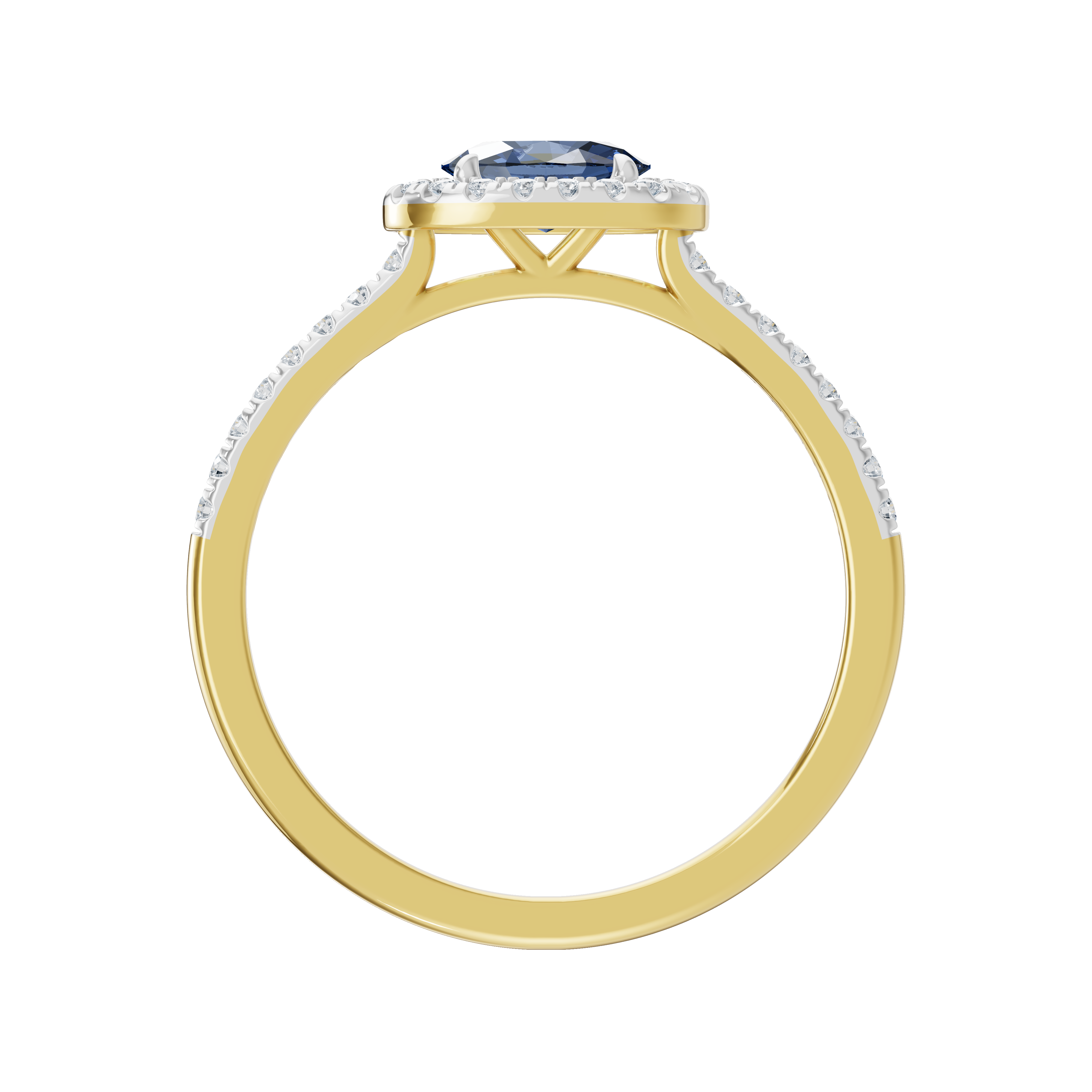 Złoty pierścionek z szafirem i brylantami od Venetia Jewels z eleganckim wzorem i finezyjnym wykończeniem