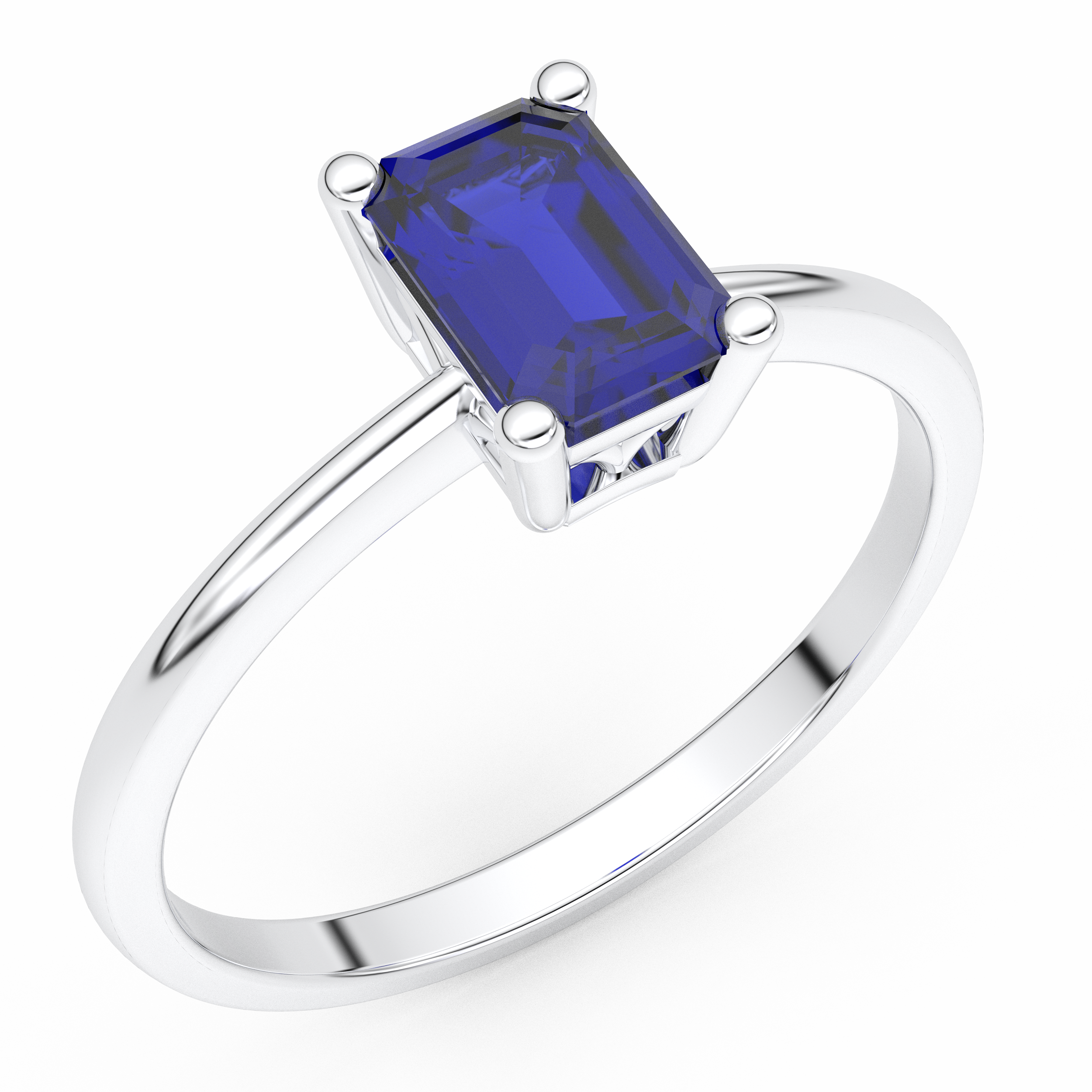 Elegancki złoty pierścionek z szafirem w kształcie prostokąta na srebrnej obrączce
