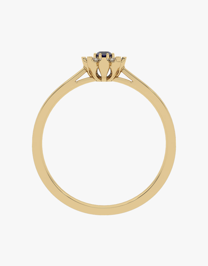 Złoty pierścionek z szafirem od Venetia Jewels z eleganckim wzorem i subtelnym blaskiem