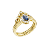 Elegancki złoty pierścionek z szafirem i diamentami, idealny na wyjątkowe okazje