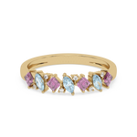 Złoty pierścionek z topazem i brylantami, ozdobiony kolorowymi kamieniami szlachetnymi