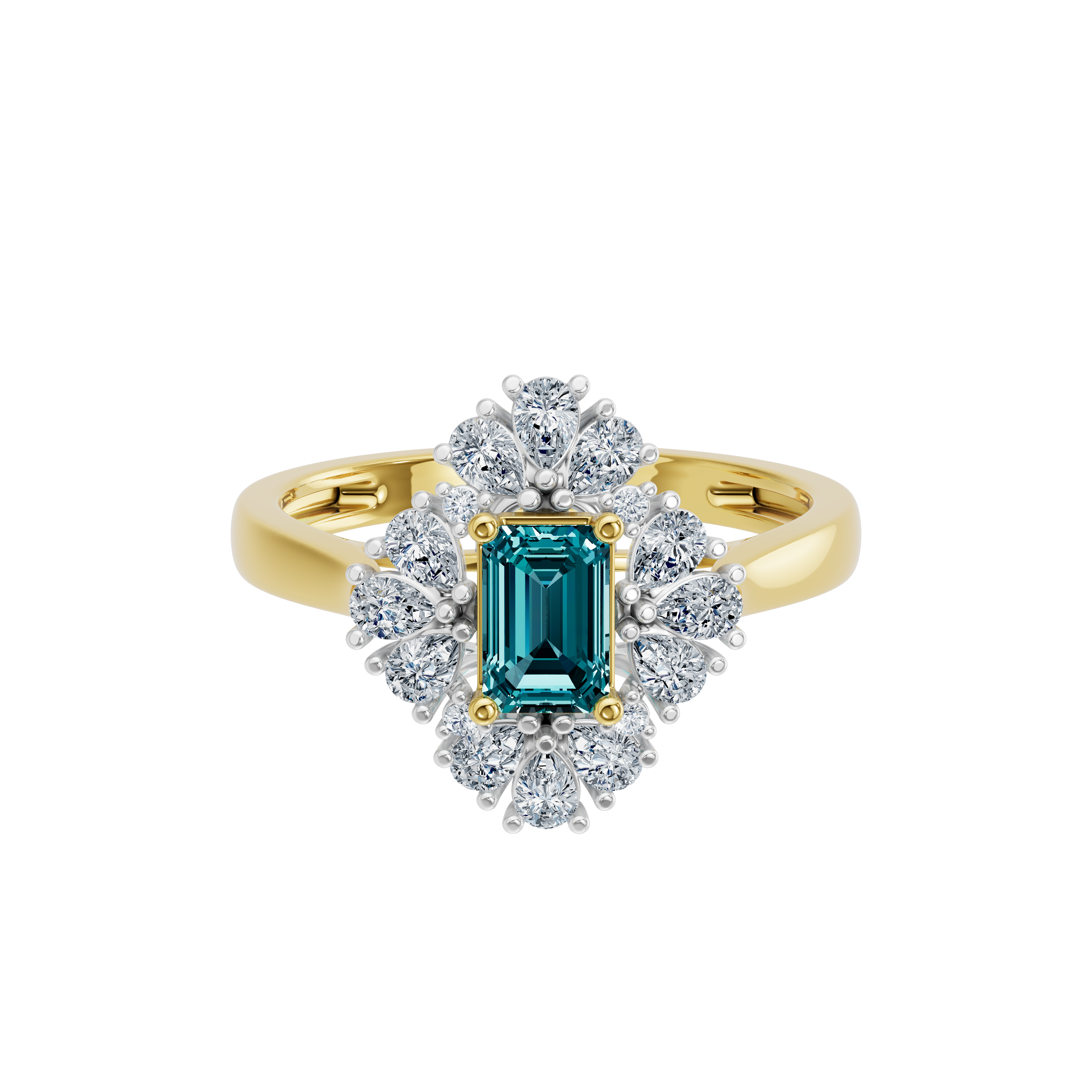 Złoty pierścionek z topazem i diamentami w eleganckim, kwiatowym wzorze od Venetia Jewels