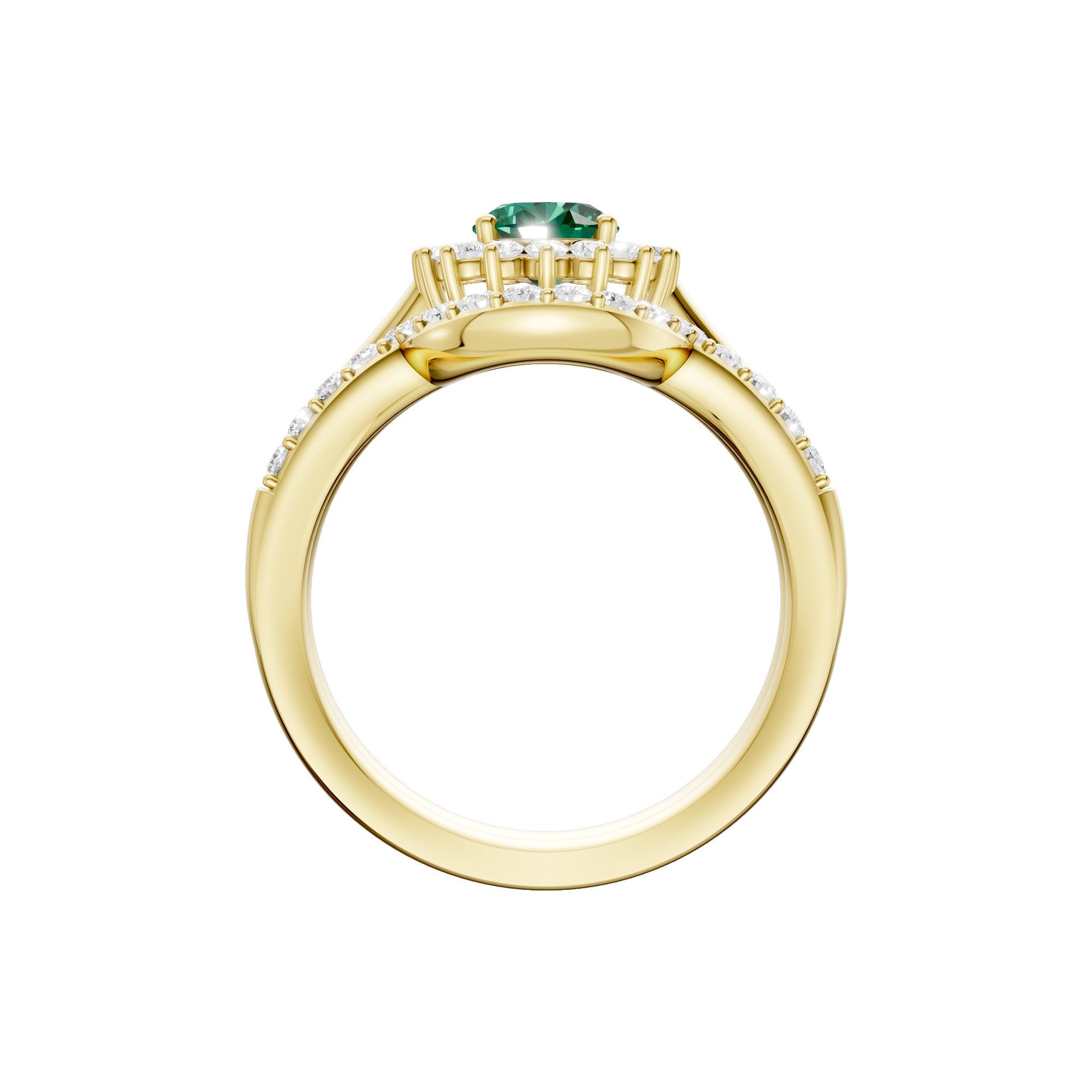 Złoty pierścionek ze szmaragdem i brylantami z eleganckim wykończeniem, idealny na wyjątkowe okazje
