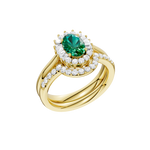 Złoty pierścionek ze szmaragdem i brylantami z owalnym szmaragdem oraz okrągłymi brylantami