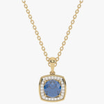 Złoty wisiorek z london blue topazem otoczony diamentami na eleganckim łańcuszku od Venetia Jewels